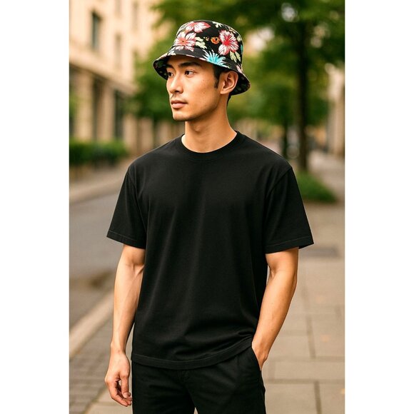 Reversible Black Floral & Solid Bucket Hat For Unisex Lightweight - Picture 8 of 14